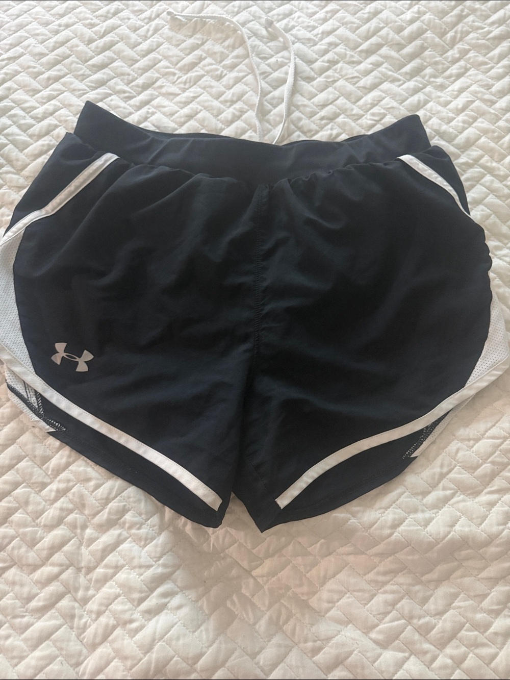 Under Armour Women’s Black Athletic Shorts with White Accents